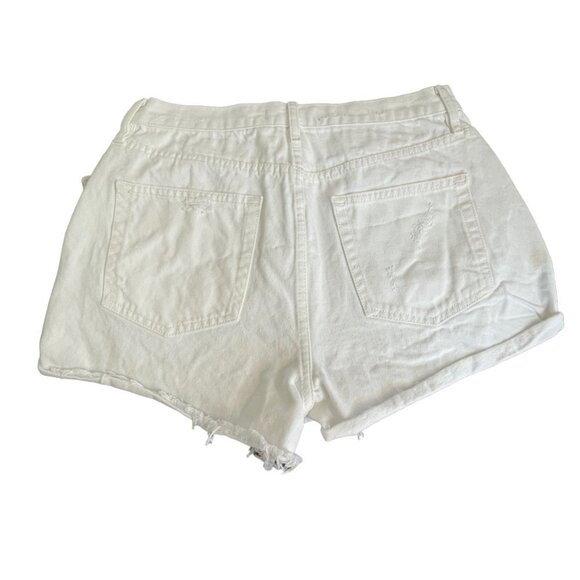 Free people lasso optic white denim jean distressed cuff raw hem shorts 31 - Picture 5 of 7